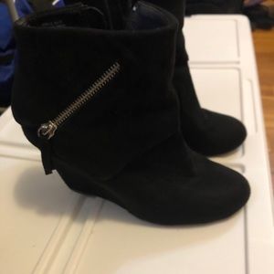 Black wedge booties